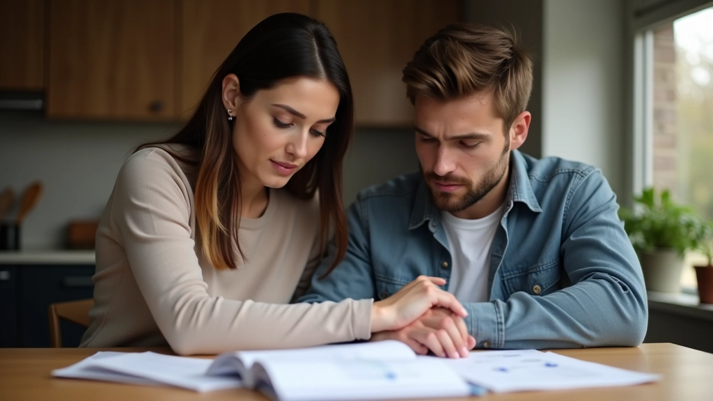 Eltern überprüfen Kinderbetreuungsrechnungen und Belege auf dem Schreibtisch