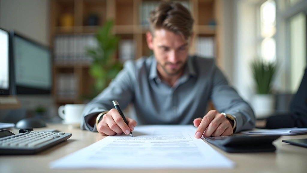 Modernes Steuerbüro mit Schreibtisch und Dokumenten