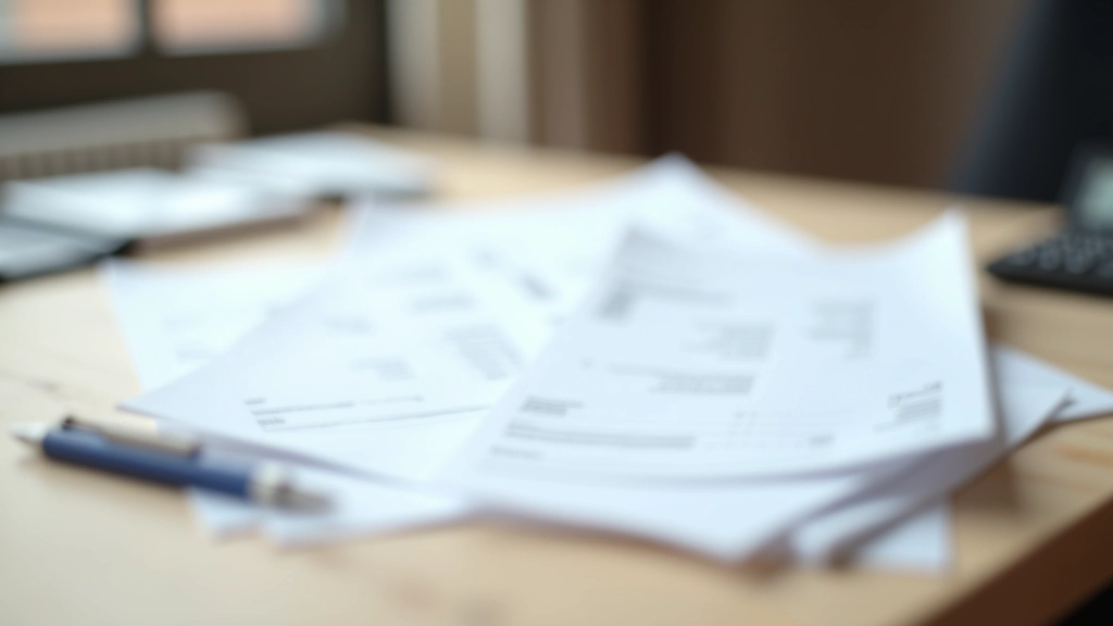 Stapel von Handwerker-Rechnungen und Quittungen, mit Kugelschreiber und Taschenrechner neben den Dokumenten